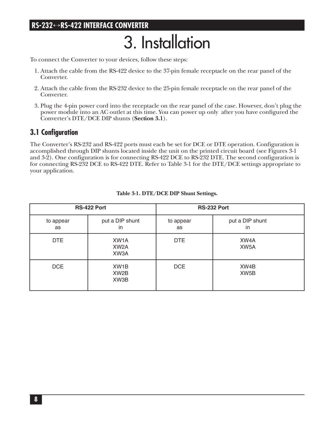 Black Box RS0232, RS-422 manual Installation, Configuration 