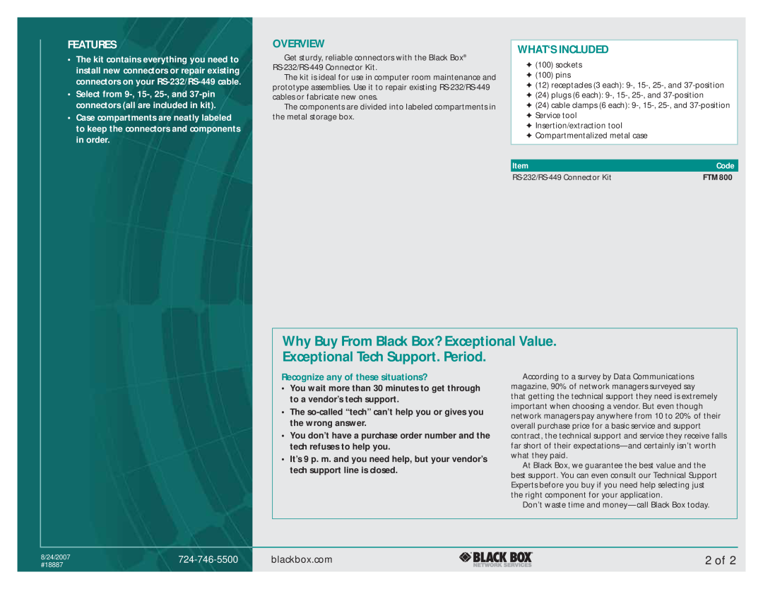 Black Box RS-449 manual 2 of, Features, Overview, What‘S Included, Recognize any of these situations?, blackbox.com 