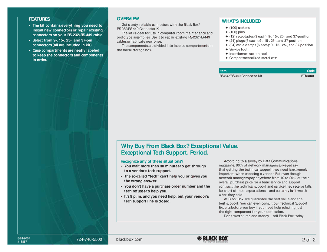 Black Box RS-449 manual Features, Overview, WHAT‘S Included, Recognize any of these situations? 