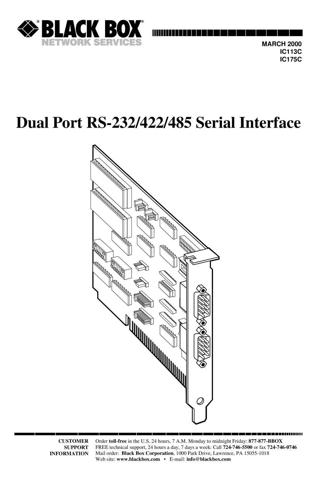 Black Box RS-485 manual Dual Port RS-232/422/485 Serial Interface, MARCH IC113C IC175C 