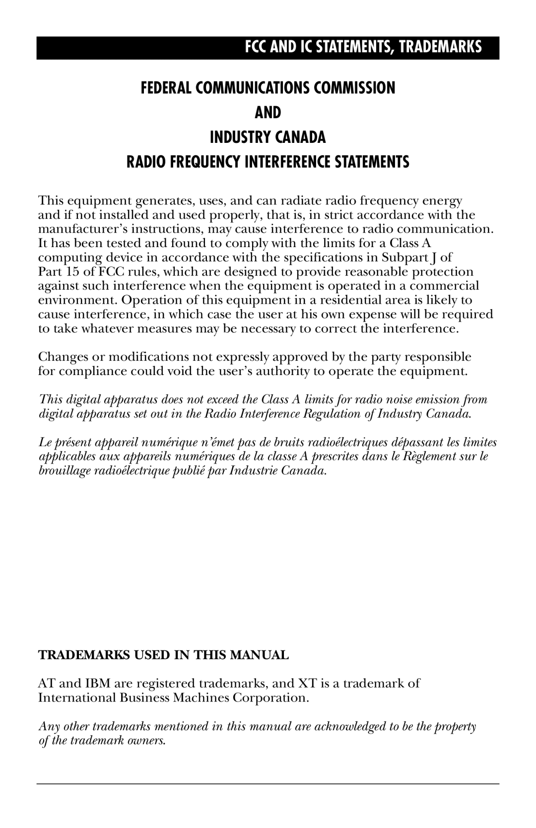 Black Box IC113C, RS-485, IC175C manual FCC and IC STATEMENTS, Trademarks 