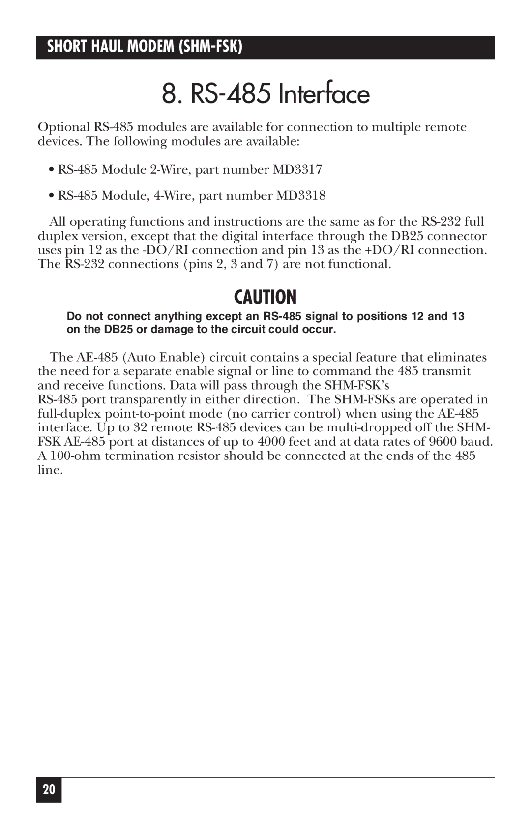 Black Box MD3318, MD3317, ME840A-M, ME840A-S manual RS-485 Interface 