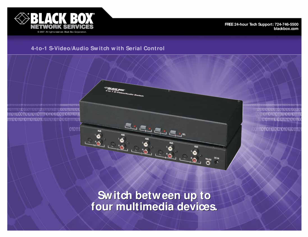 Black Box S-Video/Audio Switch manual Switch between up to four multimedia devices 