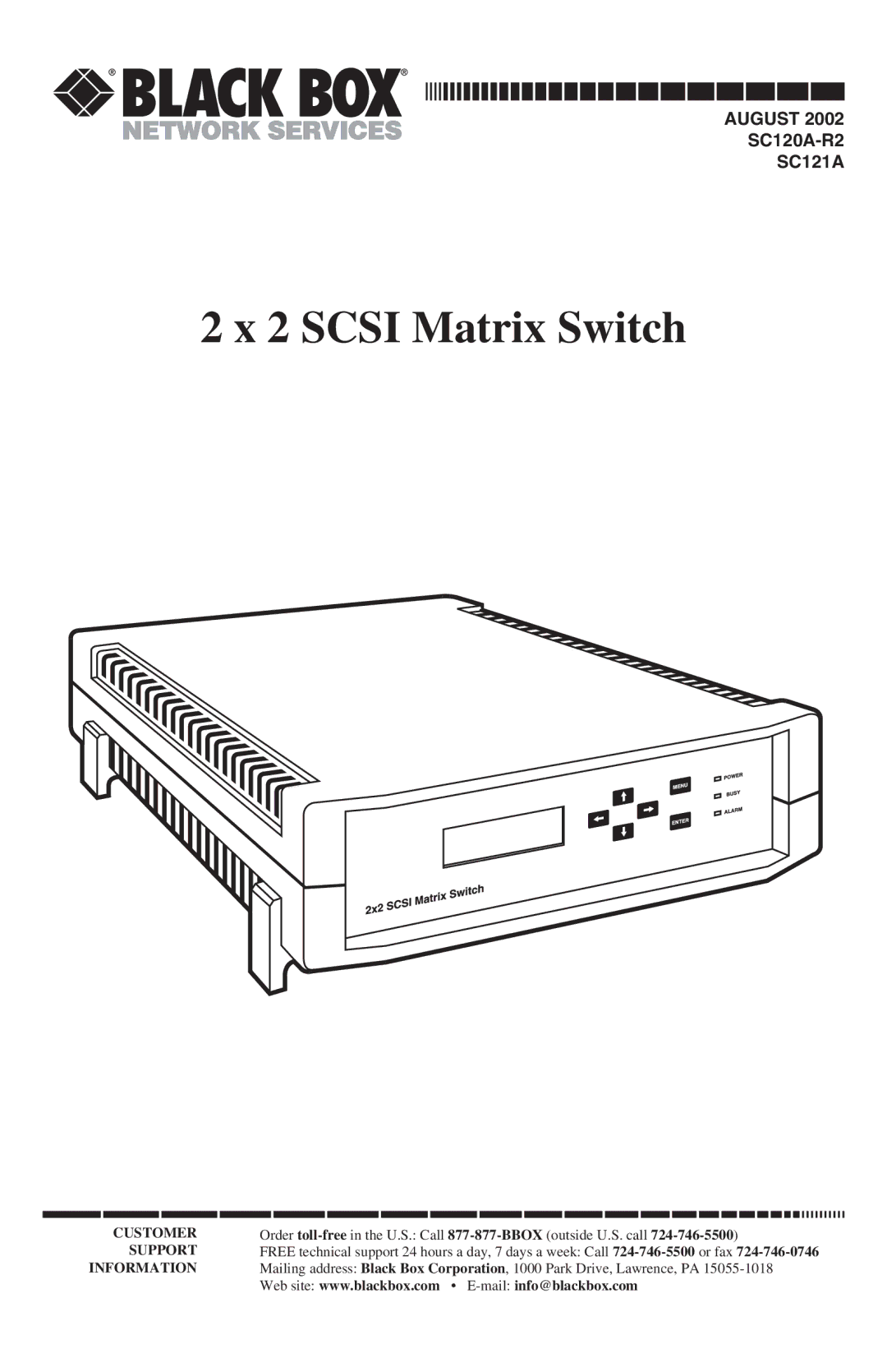 Black Box SC120A-R2, SC121A manual Scsi Matrix Switch 