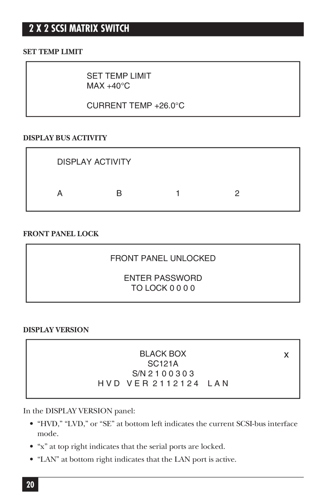 Black Box SC120A-R2, SC121A manual SET Temp Limit 