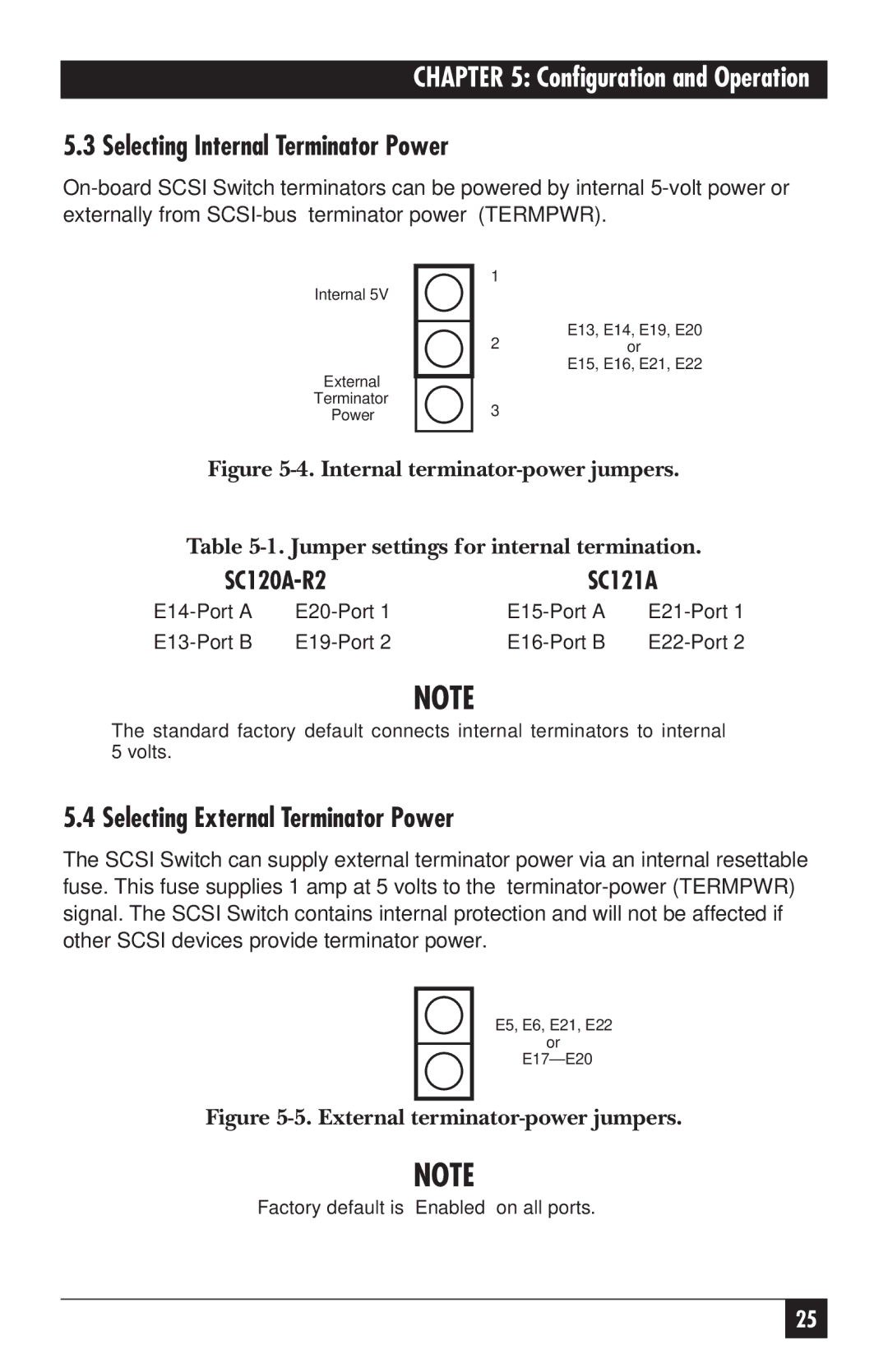Black Box SC121A, SC120A-R2 manual Selecting Internal Terminator Power, Selecting External Terminator Power 