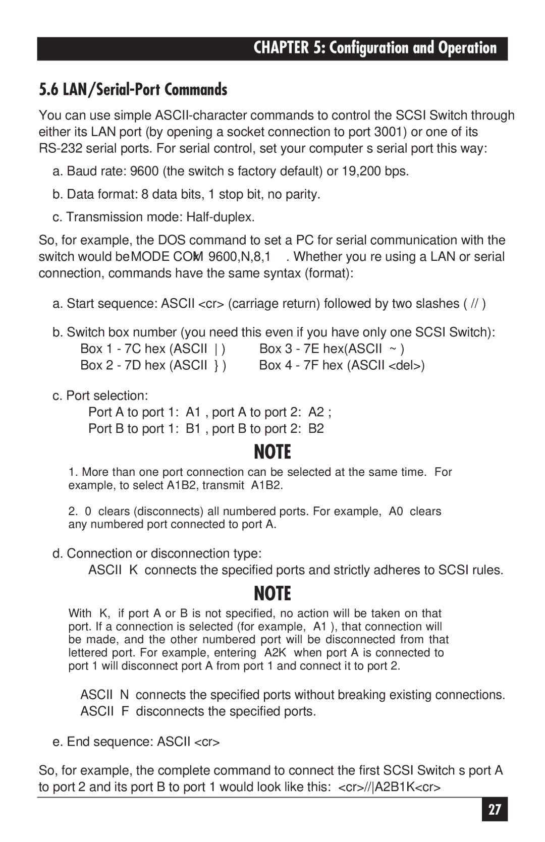 Black Box SC121A, SC120A-R2 manual LAN/Serial-Port Commands 