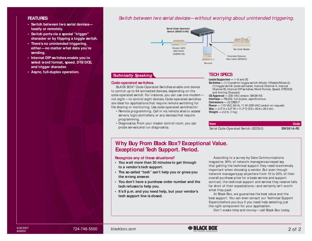 Black Box SCOS-2 Features, Tech Specs, Technically Speaking, Code-operated switches, Recognize any of these situations? 