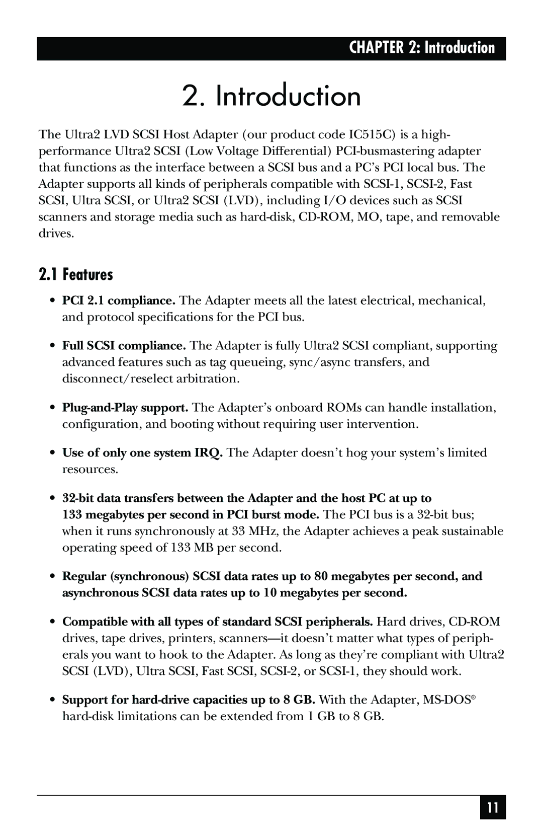 Black Box SCSI-2 LVD manual Introduction, Features 