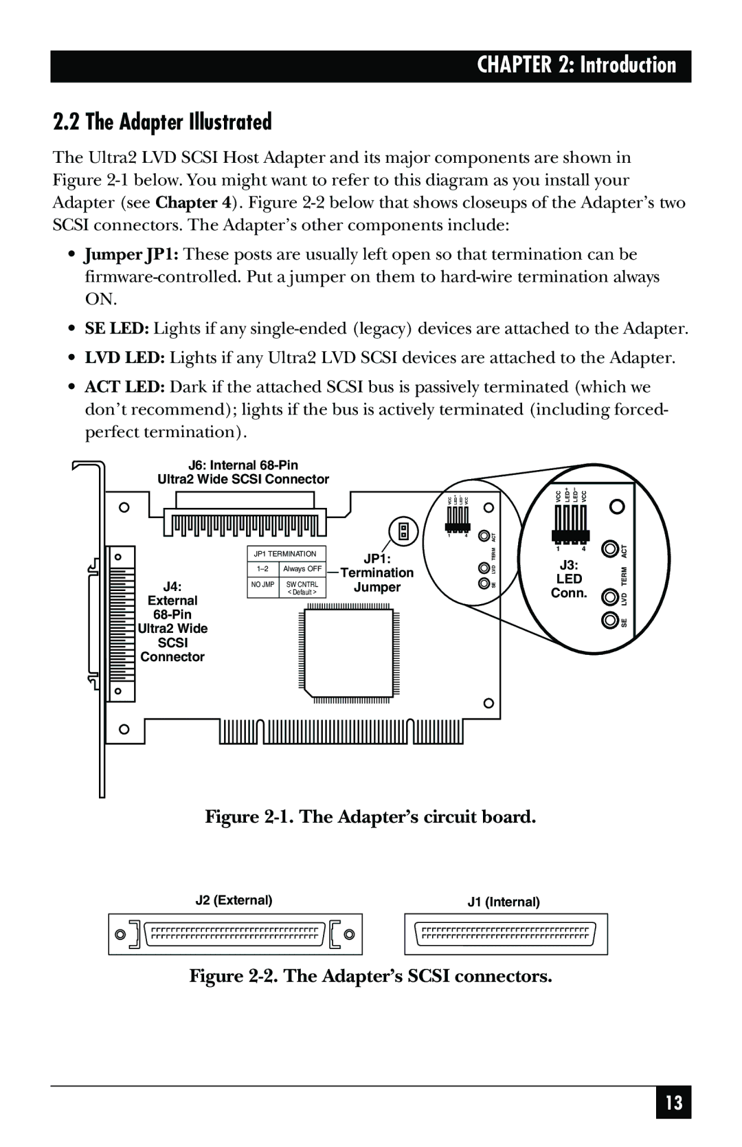 Black Box SCSI-2 LVD manual Adapter Illustrated, Adapter’s circuit board 