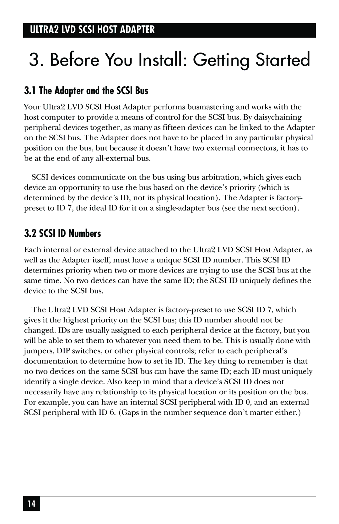 Black Box SCSI-2 LVD manual Adapter and the Scsi Bus, Scsi ID Numbers 