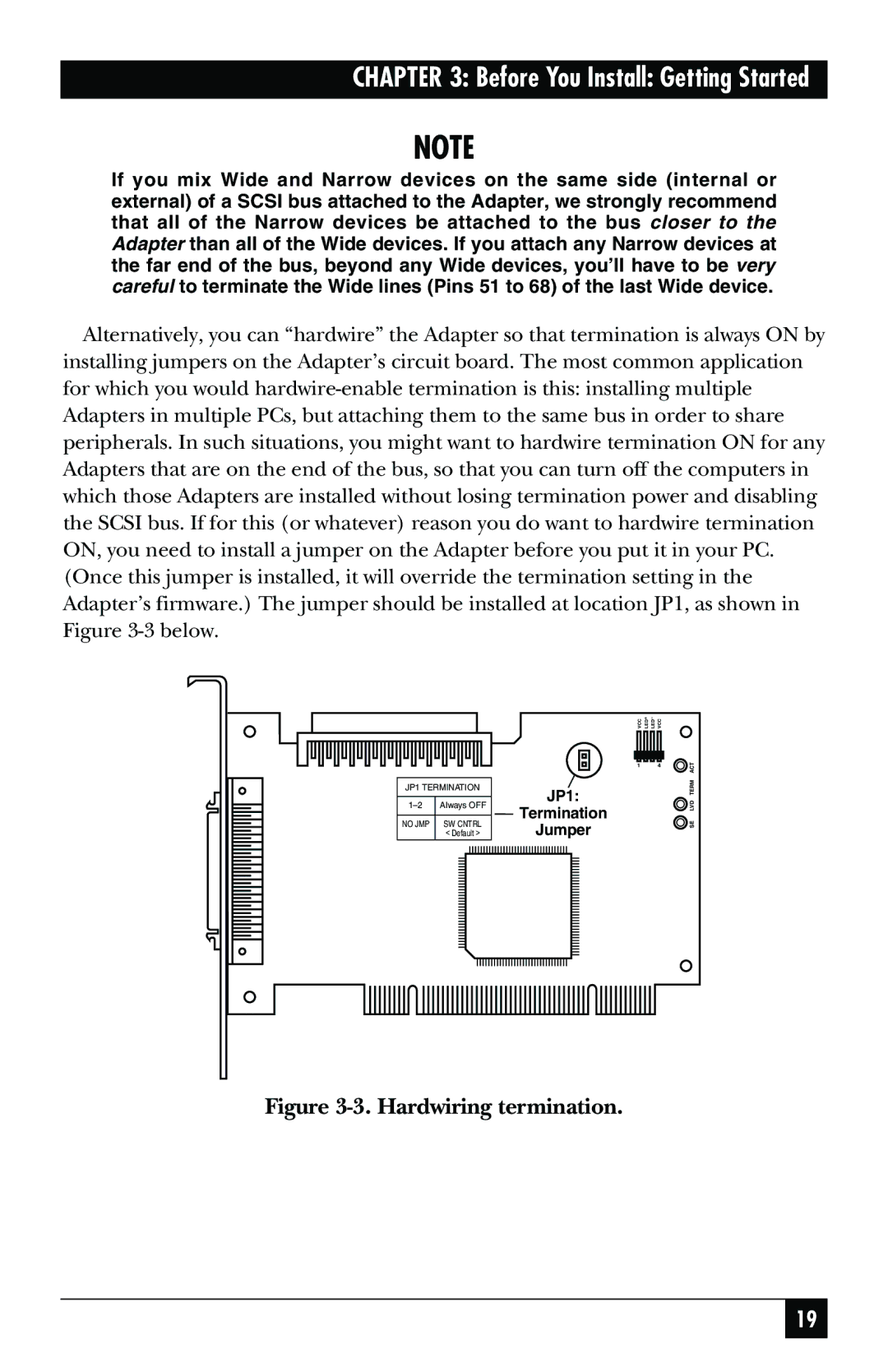 Black Box SCSI-2 LVD manual Hardwiring termination 