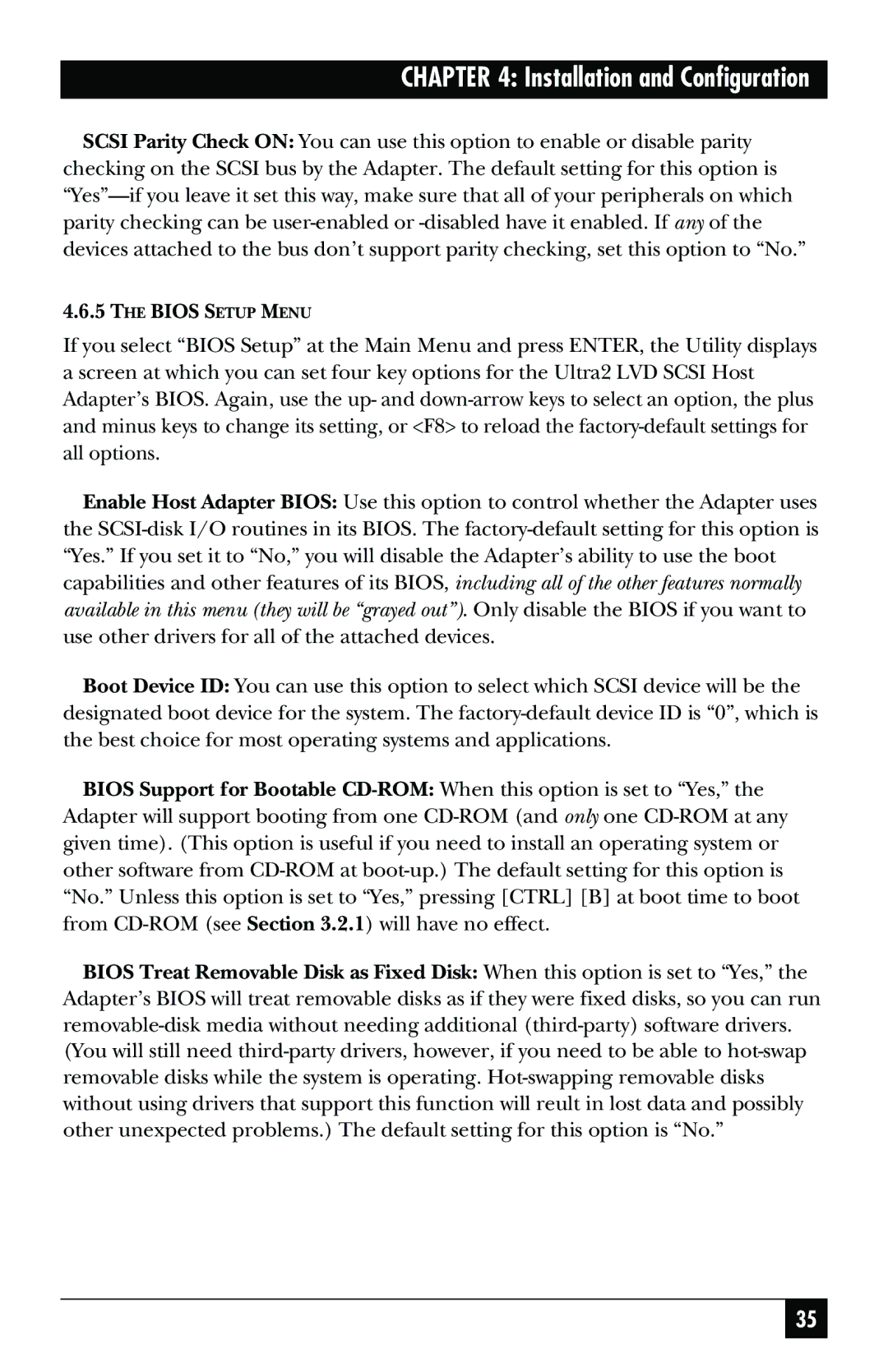 Black Box SCSI-2 LVD manual Bios Setup Menu 