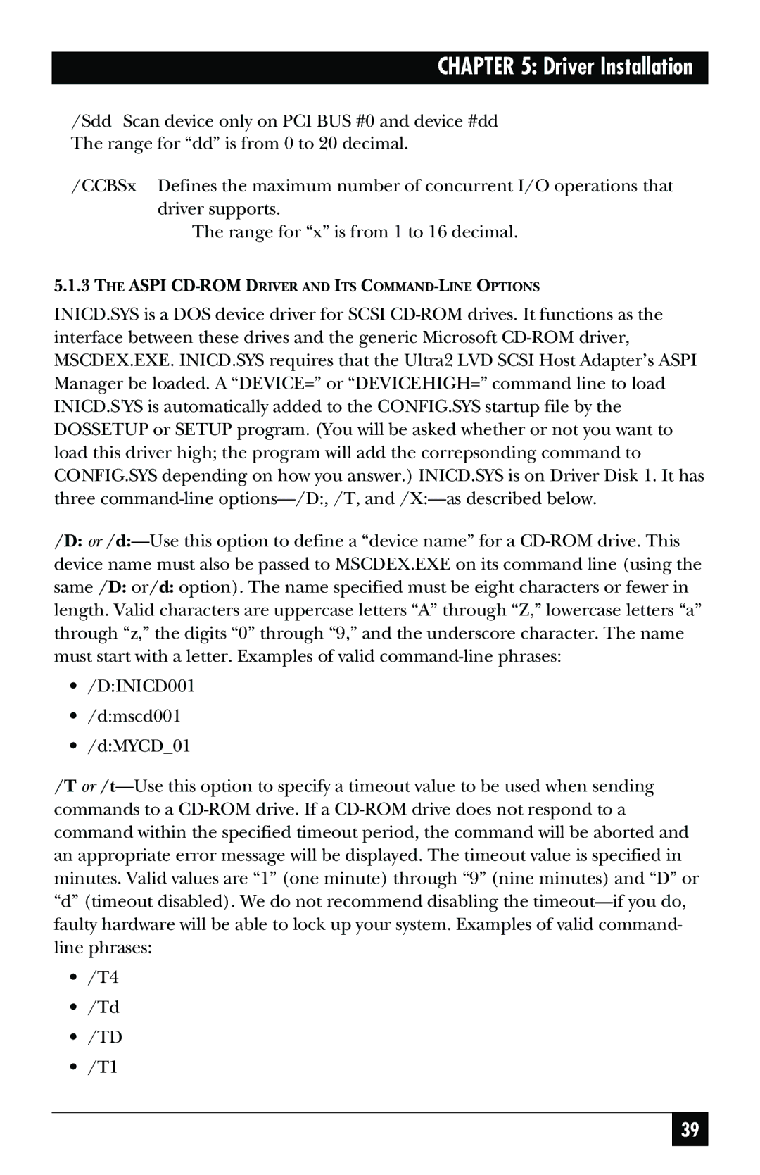 Black Box SCSI-2 LVD manual Aspi CD-ROM Driver and ITS COMMAND-LINE Options 