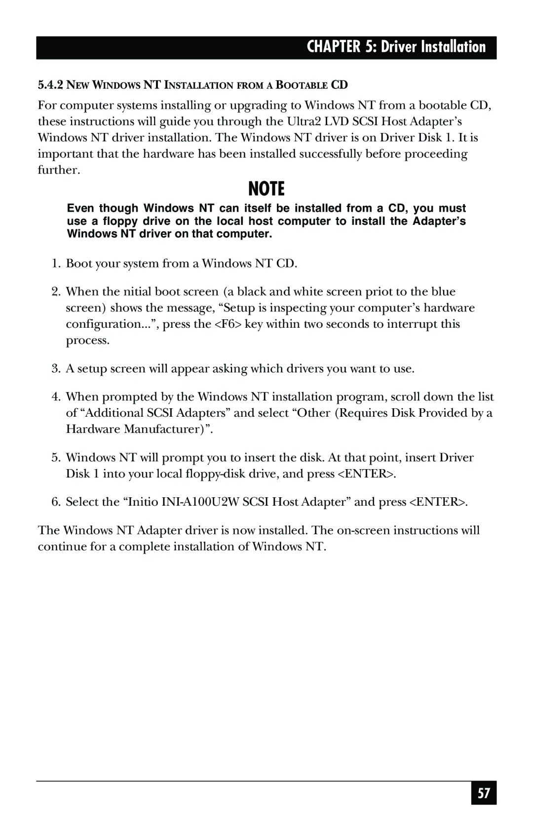 Black Box SCSI-2 LVD manual NEW Windows NT Installation from a Bootable CD 