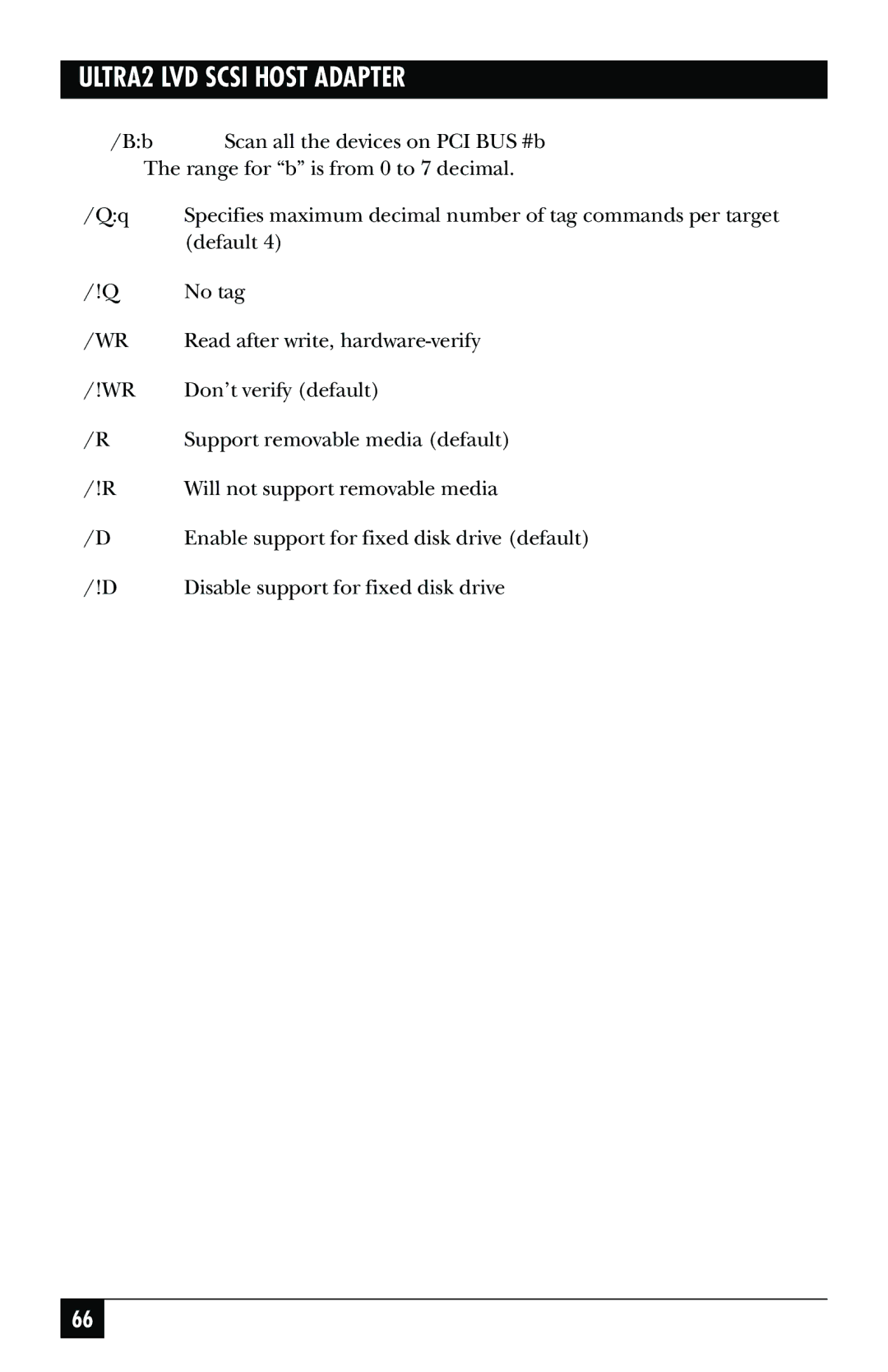 Black Box SCSI-2 LVD manual Specifies maximum decimal number of tag commands per target 