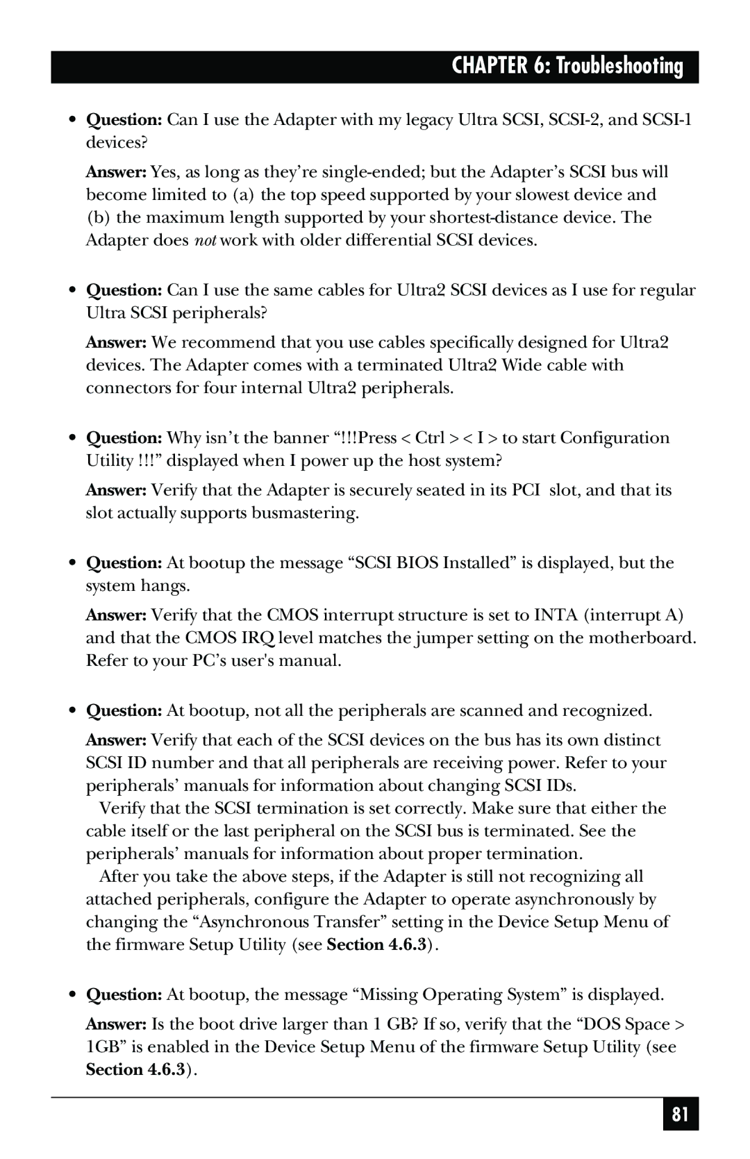 Black Box SCSI-2 LVD manual Troubleshooting 