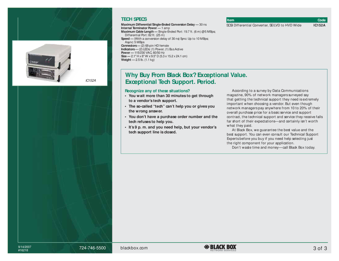 Black Box SCSI Differential Converter manual Tech Specs, Recognize any of these situations? 