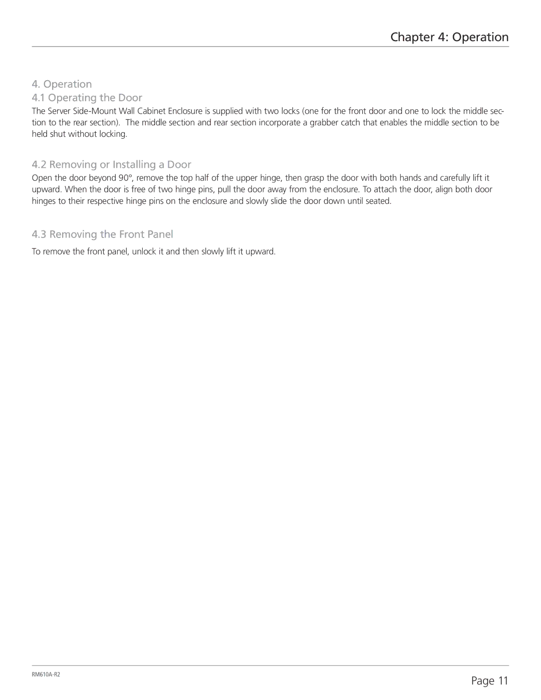 Black Box Server Side-Mount Wall Cabinet, RM610A-R2 user manual Operation Operating the Door 