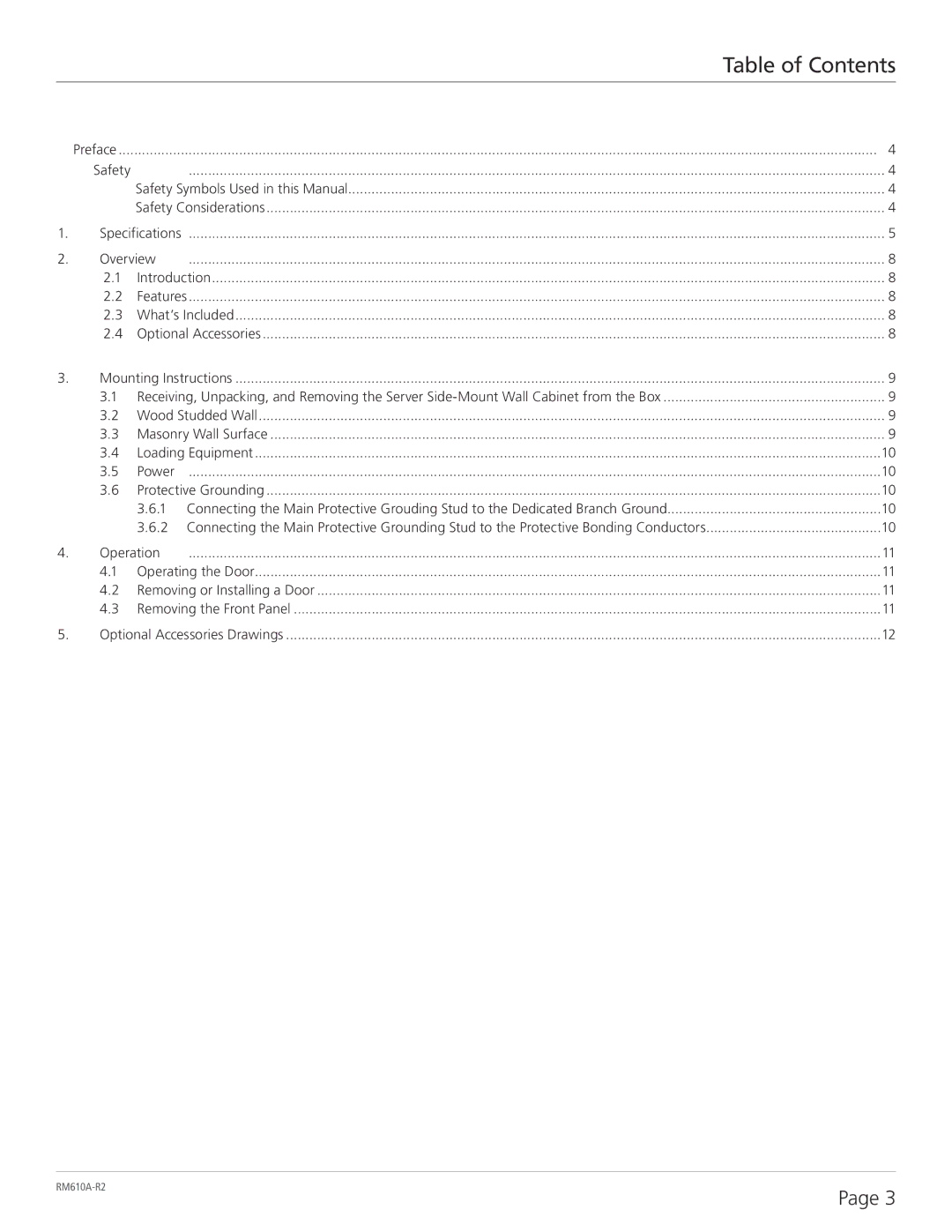 Black Box Server Side-Mount Wall Cabinet, RM610A-R2 user manual Table of Contents 