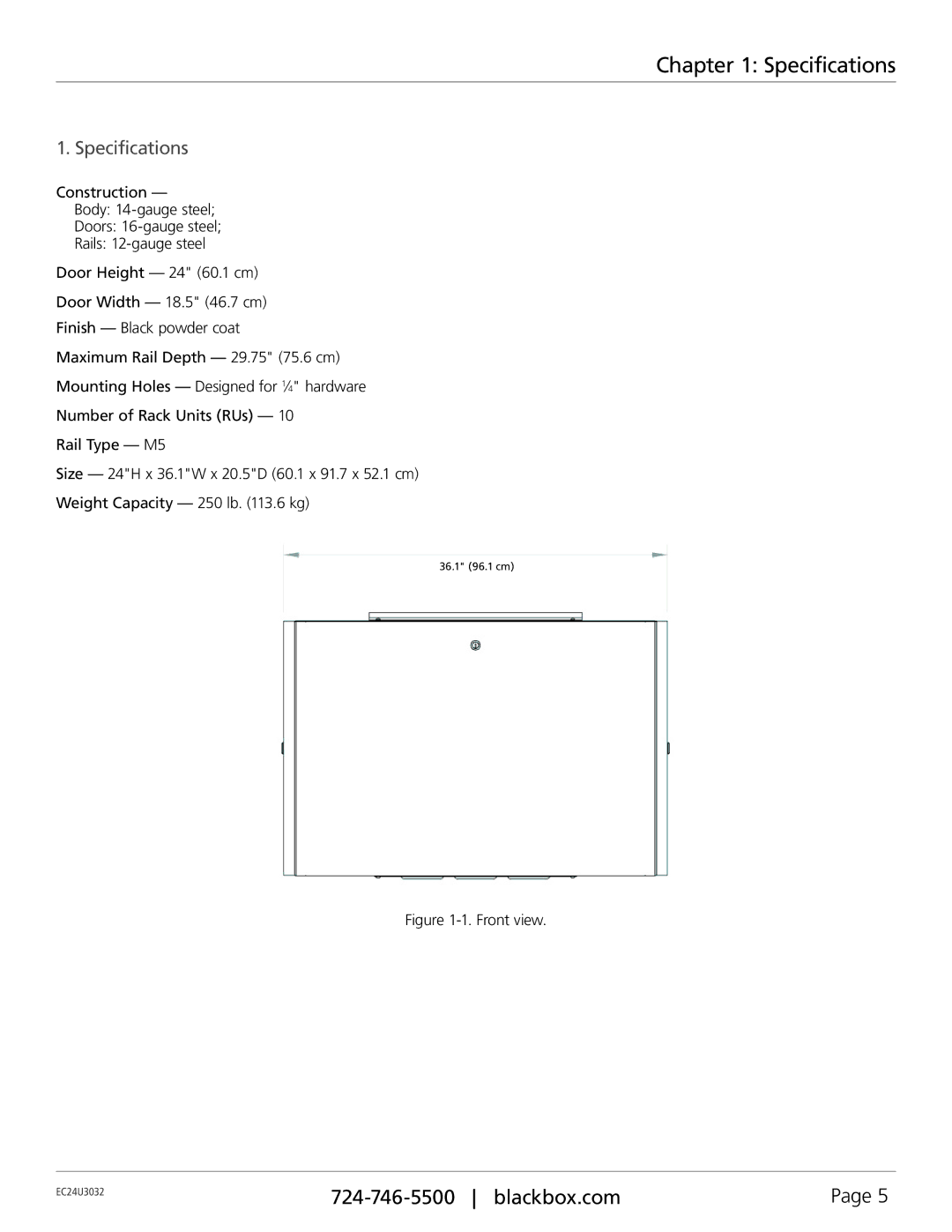 Black Box Server Side-Mount Wall Cabinet, RM610A-R2 user manual Specifications 