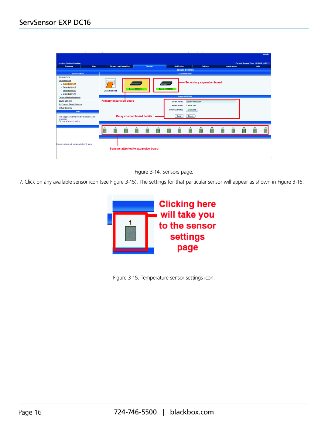 Black Box ServSensor EXP DC16, EME1DC16 manual Temperature sensor settings icon 