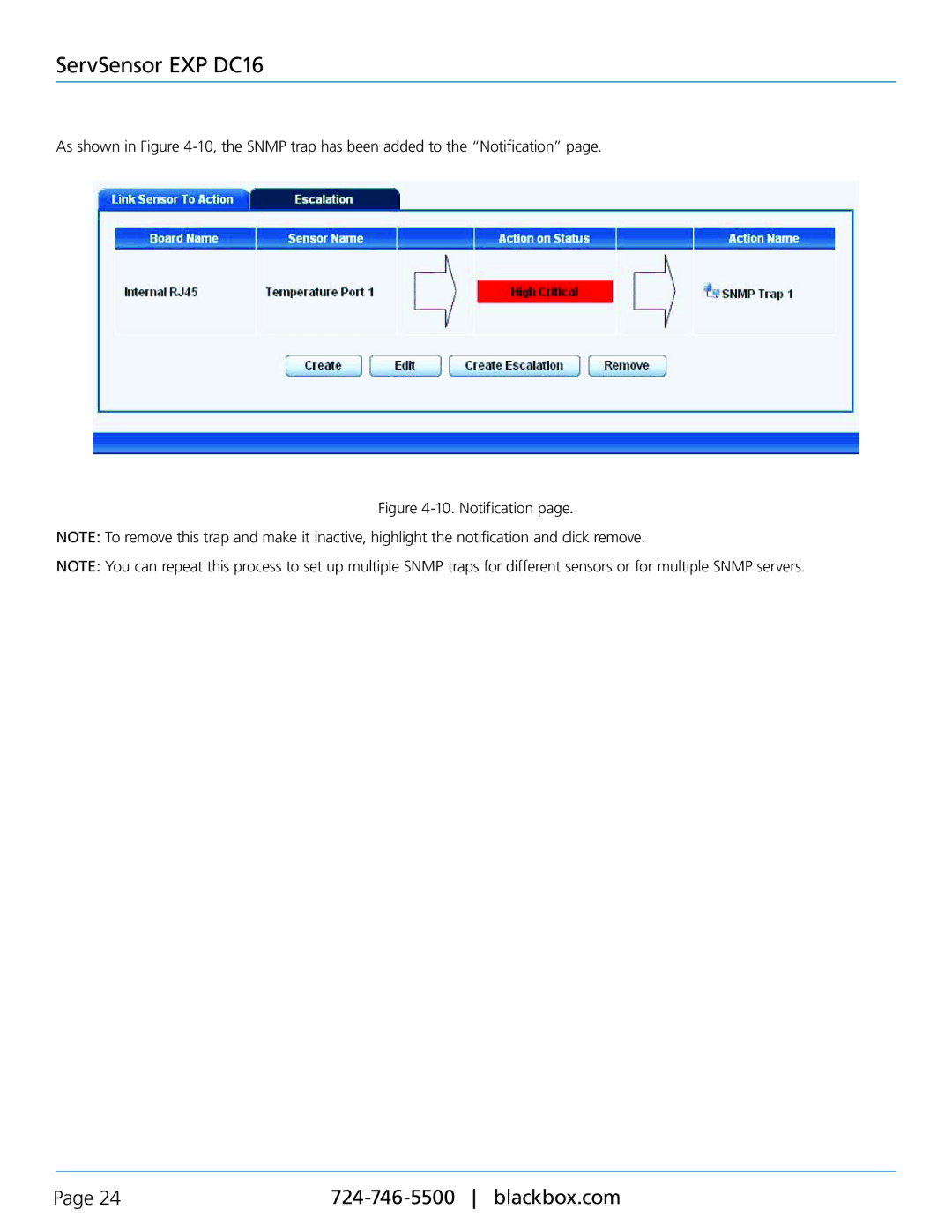 Black Box ServSensor EXP DC16, EME1DC16 manual Notification 