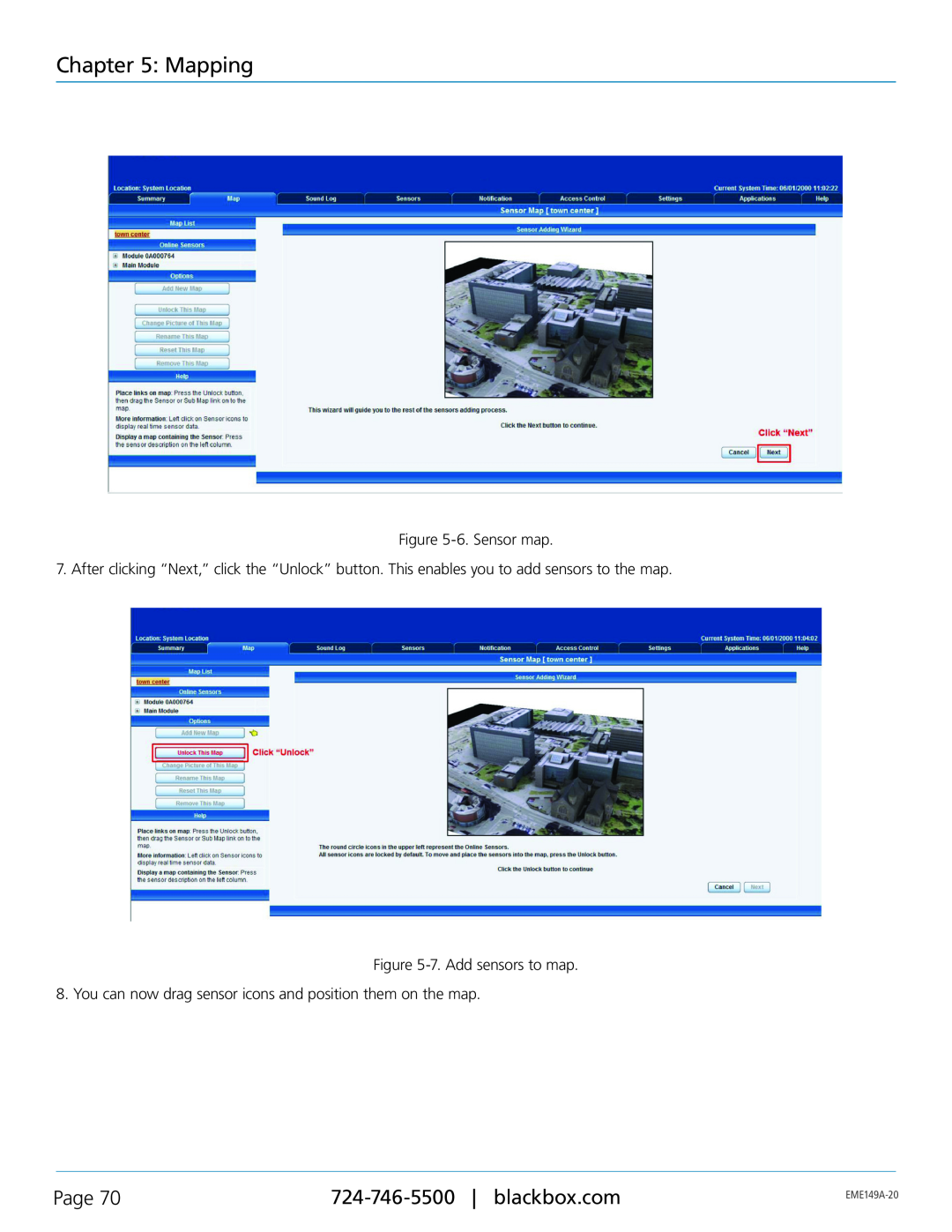 Black Box EME149D-60, EME149D-20, EME149A-60 manual Mapping, Page, 6. Sensor map, 7. Add sensors to map, EME149A-20 