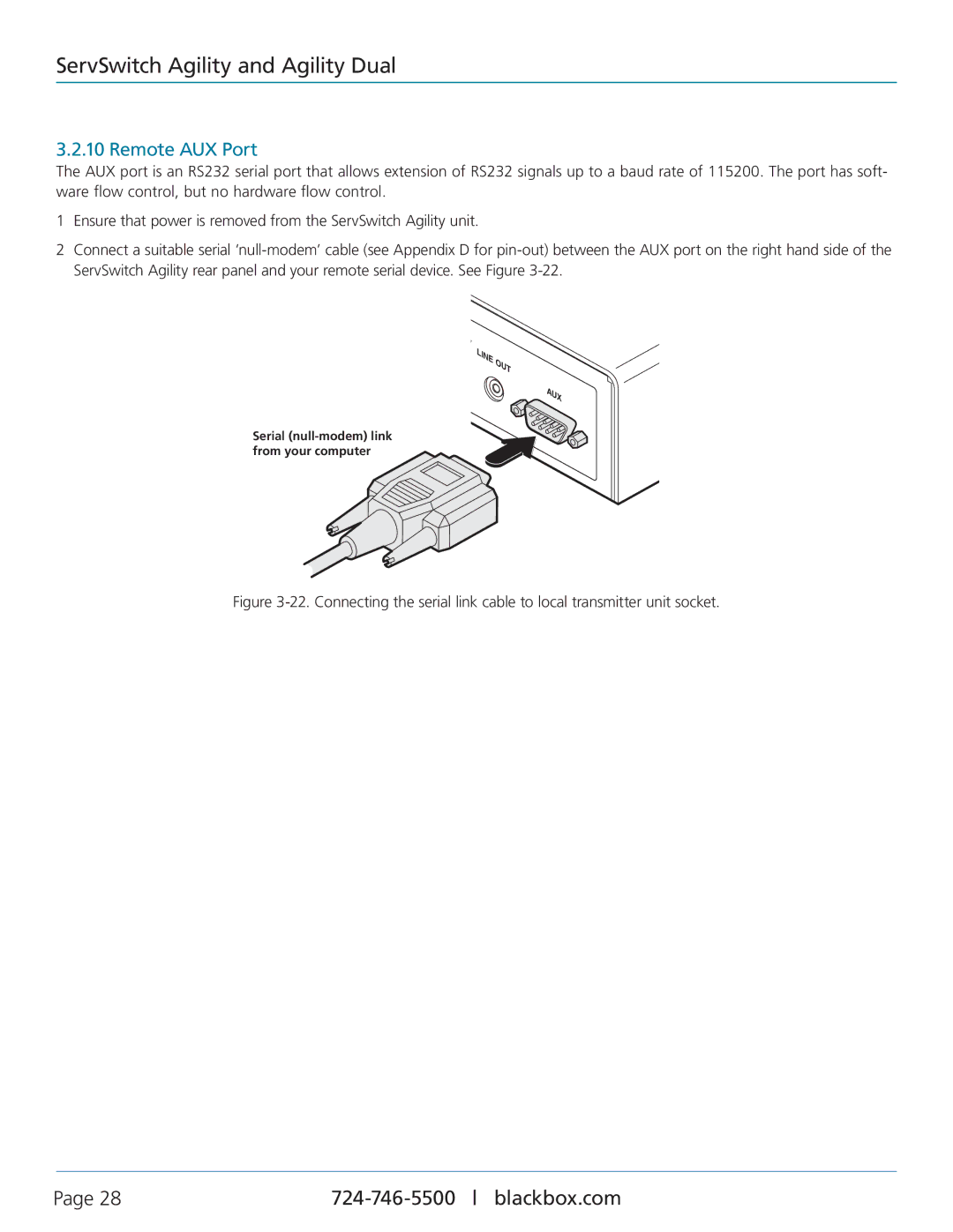 Black Box ACR1000A-T, ACR1002A-R, ACR1000A-R, ACR1002A-T, ServSwitch AgilityTM and Agility DualTM manual Remote AUX Port 