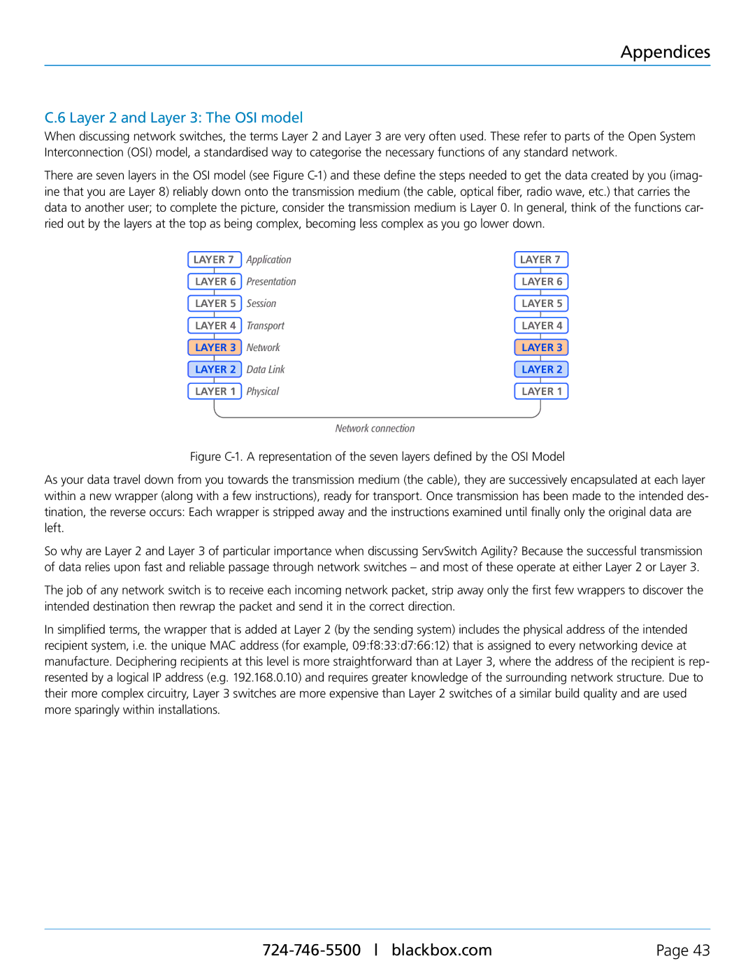 Black Box ACR1002A-R, ACR1000A-T, ACR1000A-R, ACR1002A-T manual Layer 2 and Layer 3 The OSI model, Network connection 