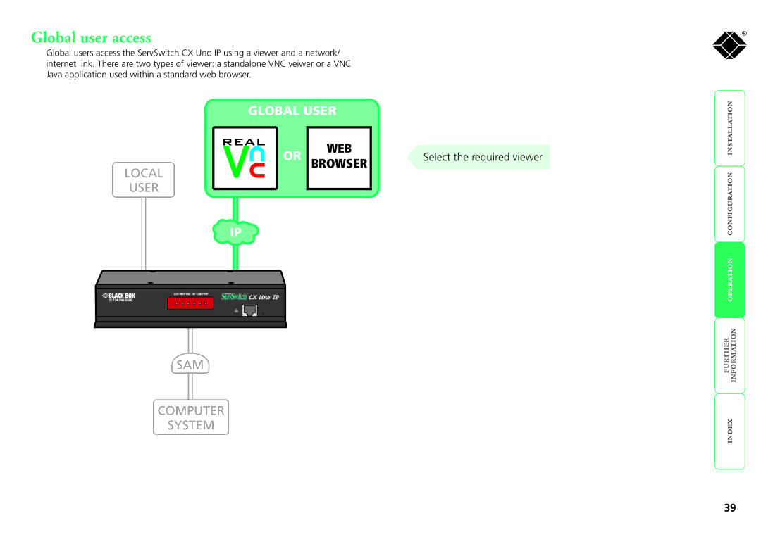 Black Box kv1081a, servswitch cx uno ip, kv1161a manual Global user access, Global User 