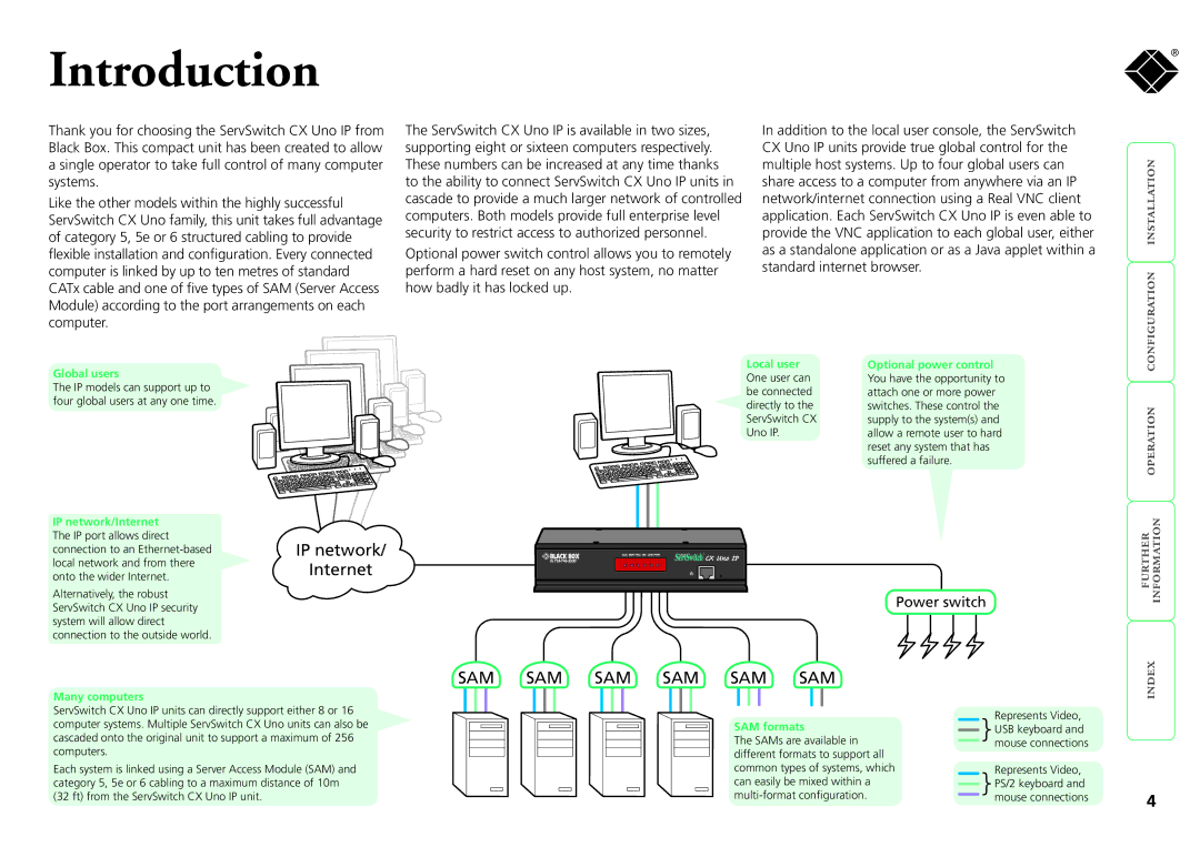 Black Box kv1161a, servswitch cx uno ip, kv1081a manual Global users, Many computers, SAM formats 