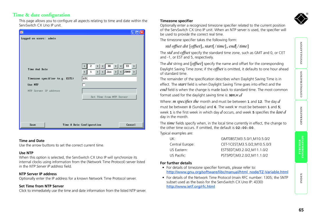 Black Box servswitch cx uno ip, kv1081a, kv1161a manual Time & date configuration 