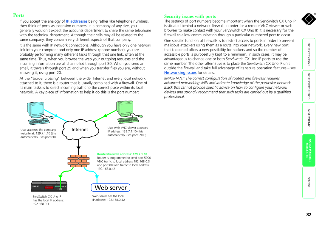 Black Box kv1161a, servswitch cx uno ip, kv1081a manual Ports, Security issues with ports 