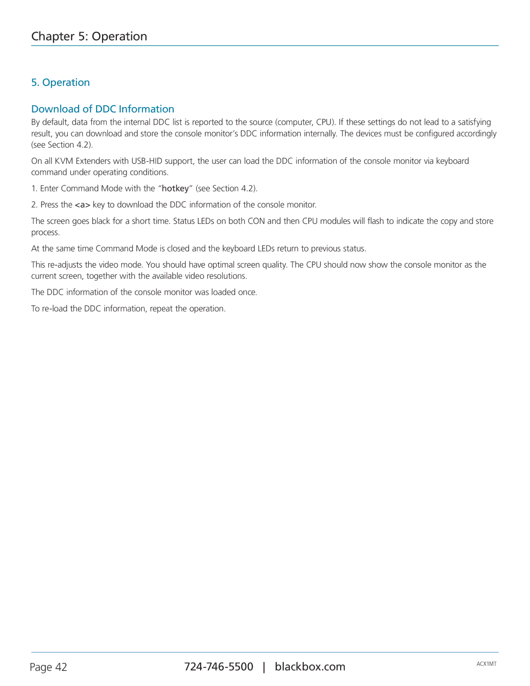 Black Box ACXMODH-RMK, ACXMODH4, ACXMODH2, ACXMODHR, ACKMODH6R, ACX1MT, ACKMODH4R Operation Download of DDC Information 