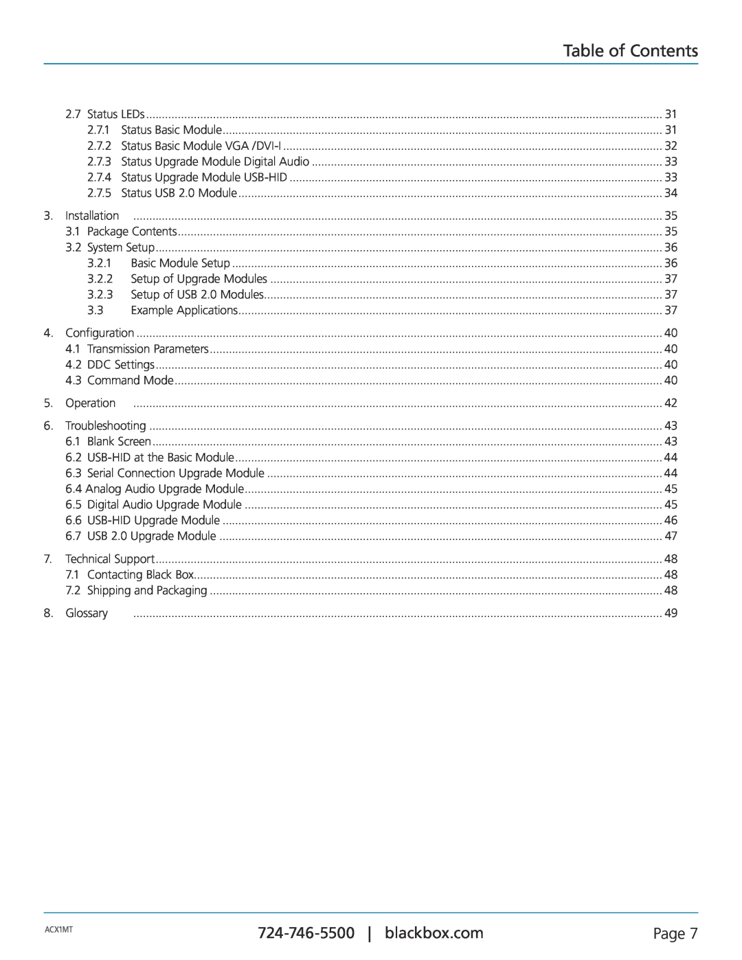 Black Box ACKMOD21R, ACXMODH4, ACXMODH2, ACXMODH-RMK, ACXMODHR, ACKMODH6R, ACX1MT, ACKMODH4R manual Table of Contents, Page, 2.7.1 