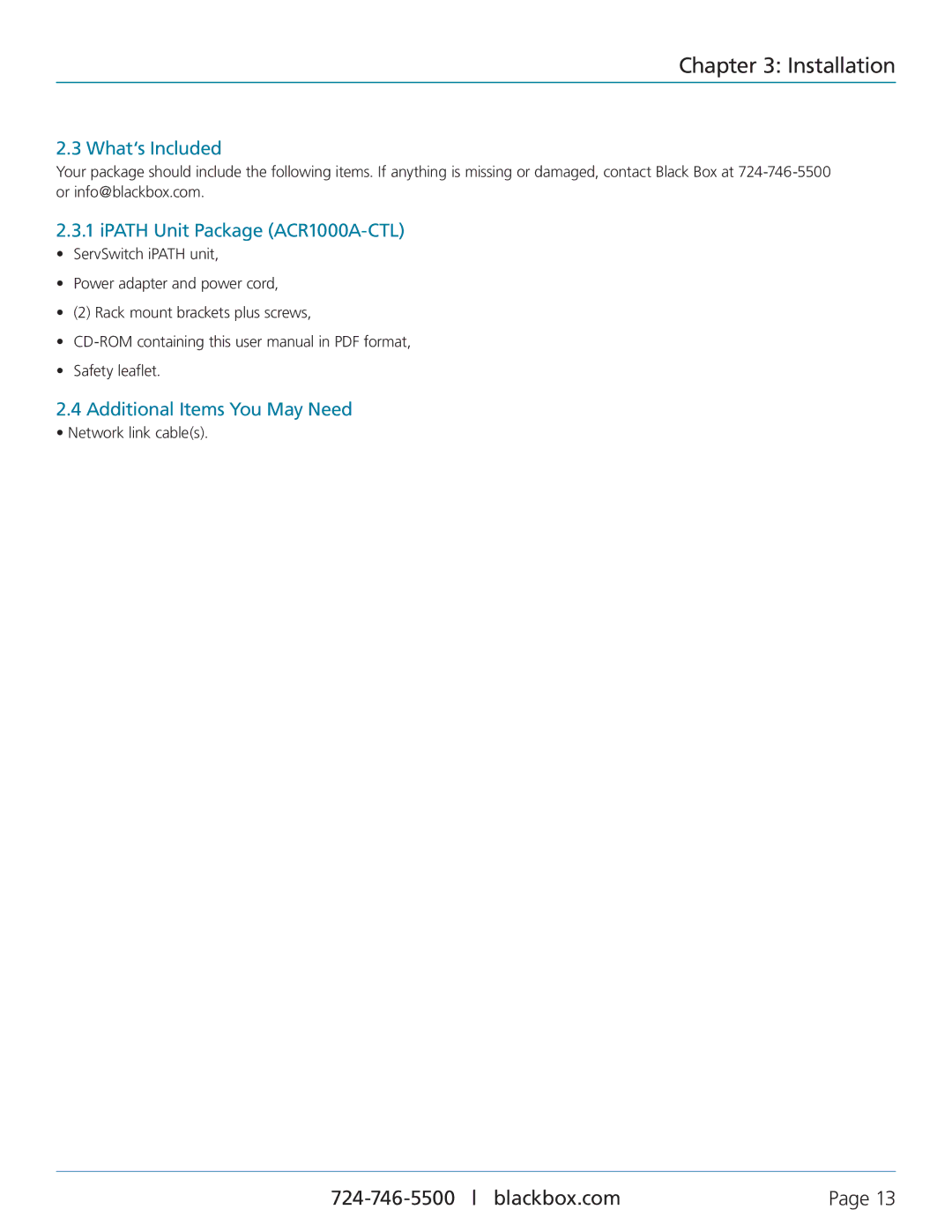 Black Box manual Installation, What‘s Included, IPATH Unit Package ACR1000A-CTL, Additional Items You May Need 
