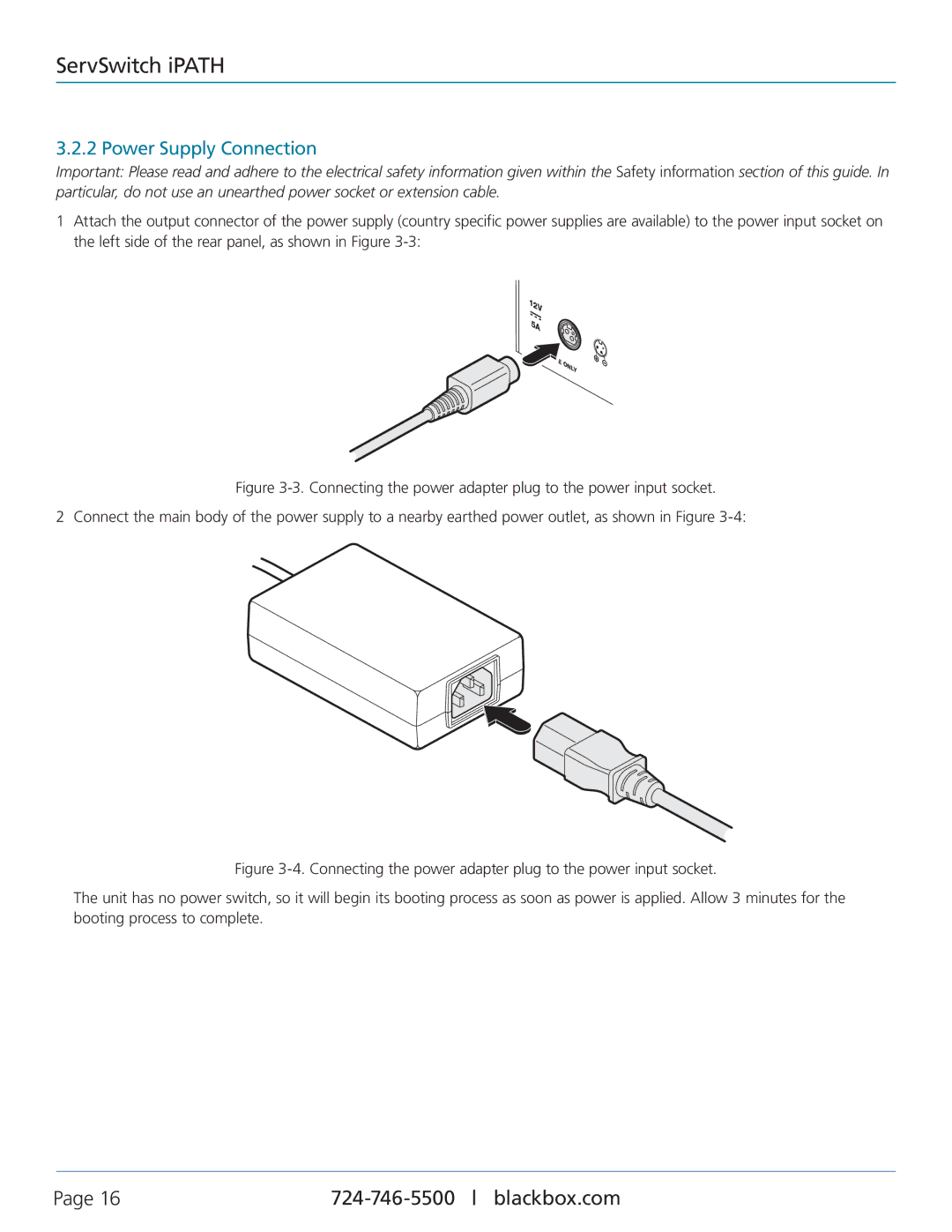 Black Box ServSwitch iPATH, ACR1000A-CTL manual Power Supply Connection 