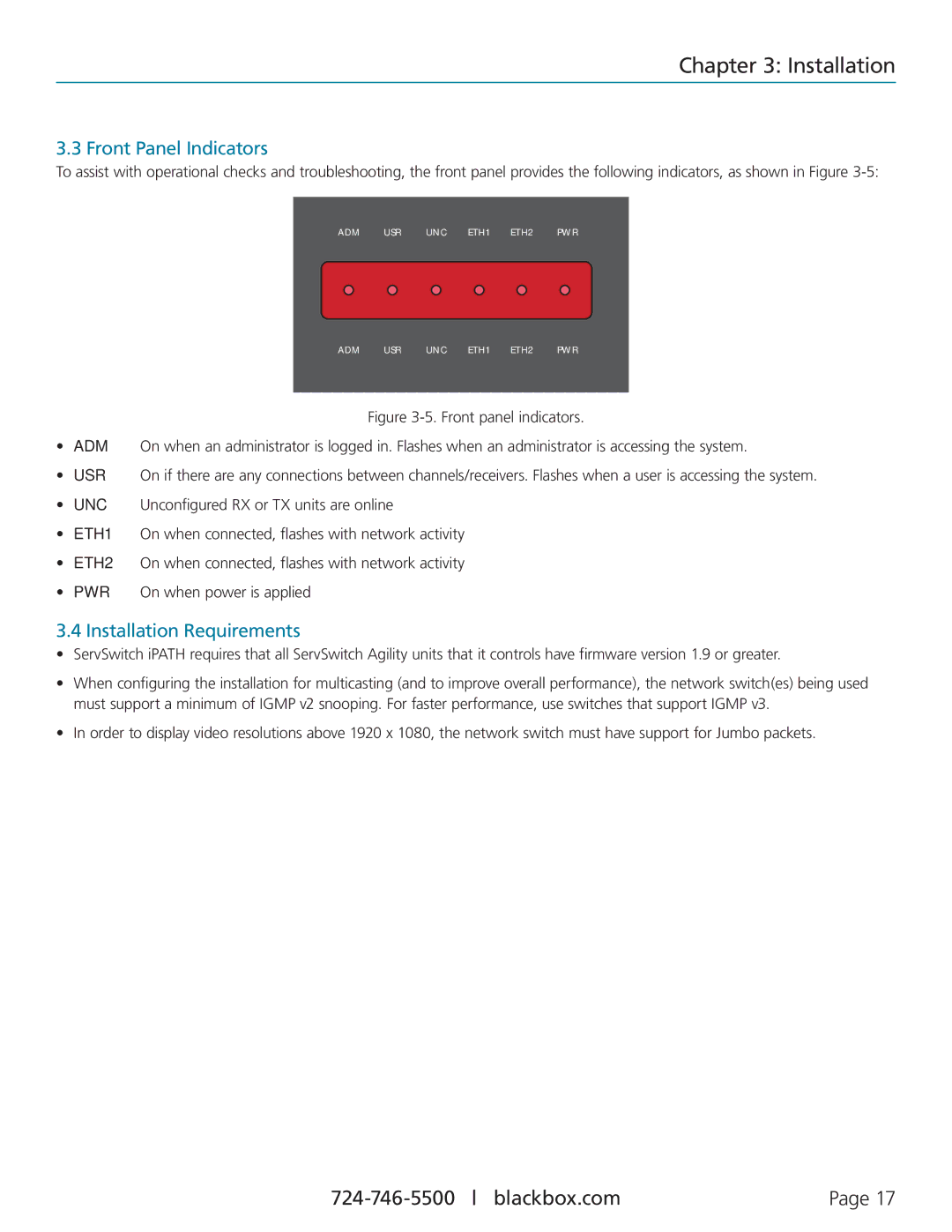 Black Box ACR1000A-CTL, ServSwitch iPATH manual Front Panel Indicators, Installation Requirements 