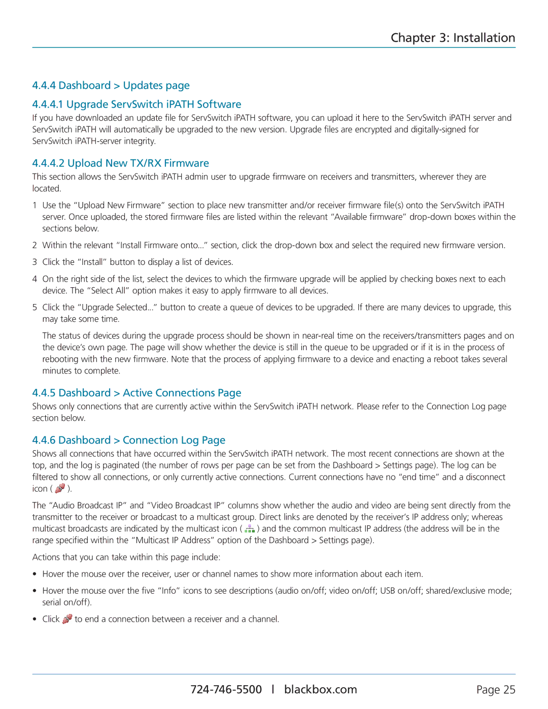 Black Box ACR1000A-CTL manual Dashboard Updates Upgrade ServSwitch iPATH Software, Upload New TX/RX Firmware 