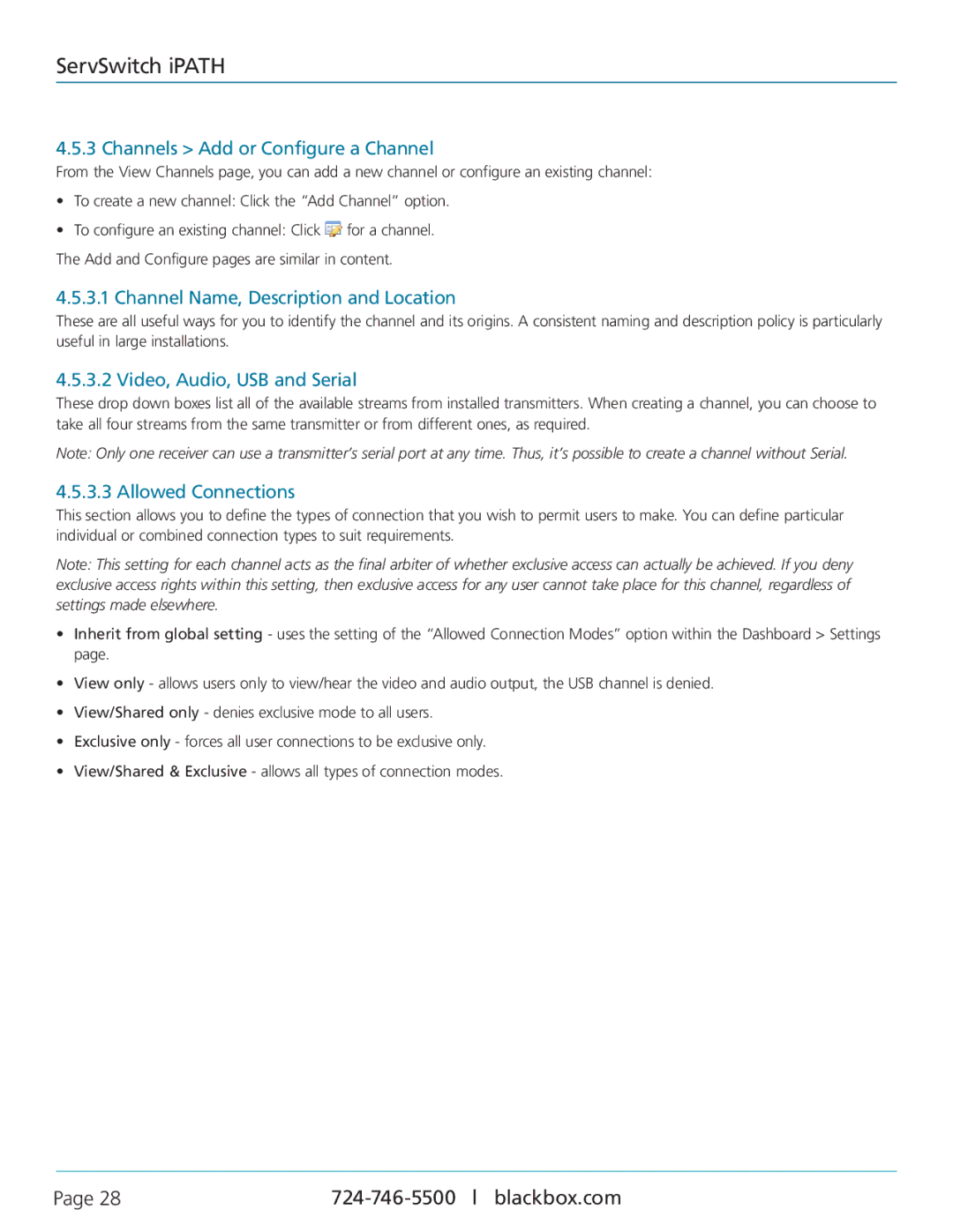 Black Box ServSwitch iPATH, ACR1000A-CTL manual Channels Add or Configure a Channel, Channel Name, Description and Location 