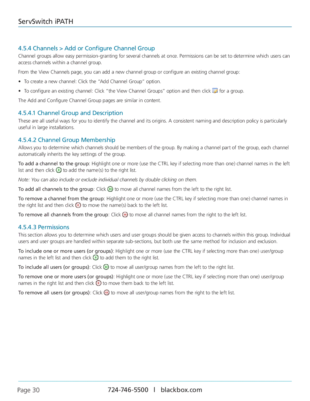 Black Box ServSwitch iPATH, ACR1000A-CTL manual Channels Add or Configure Channel Group, Channel Group and Description 