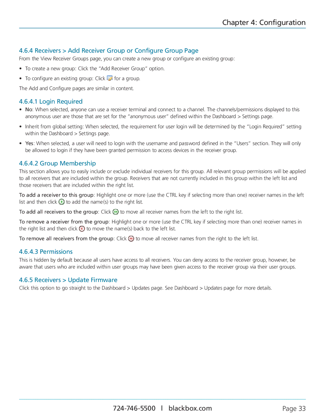 Black Box ACR1000A-CTL, ServSwitch iPATH manual Receivers Add Receiver Group or Configure Group, Receivers Update Firmware 