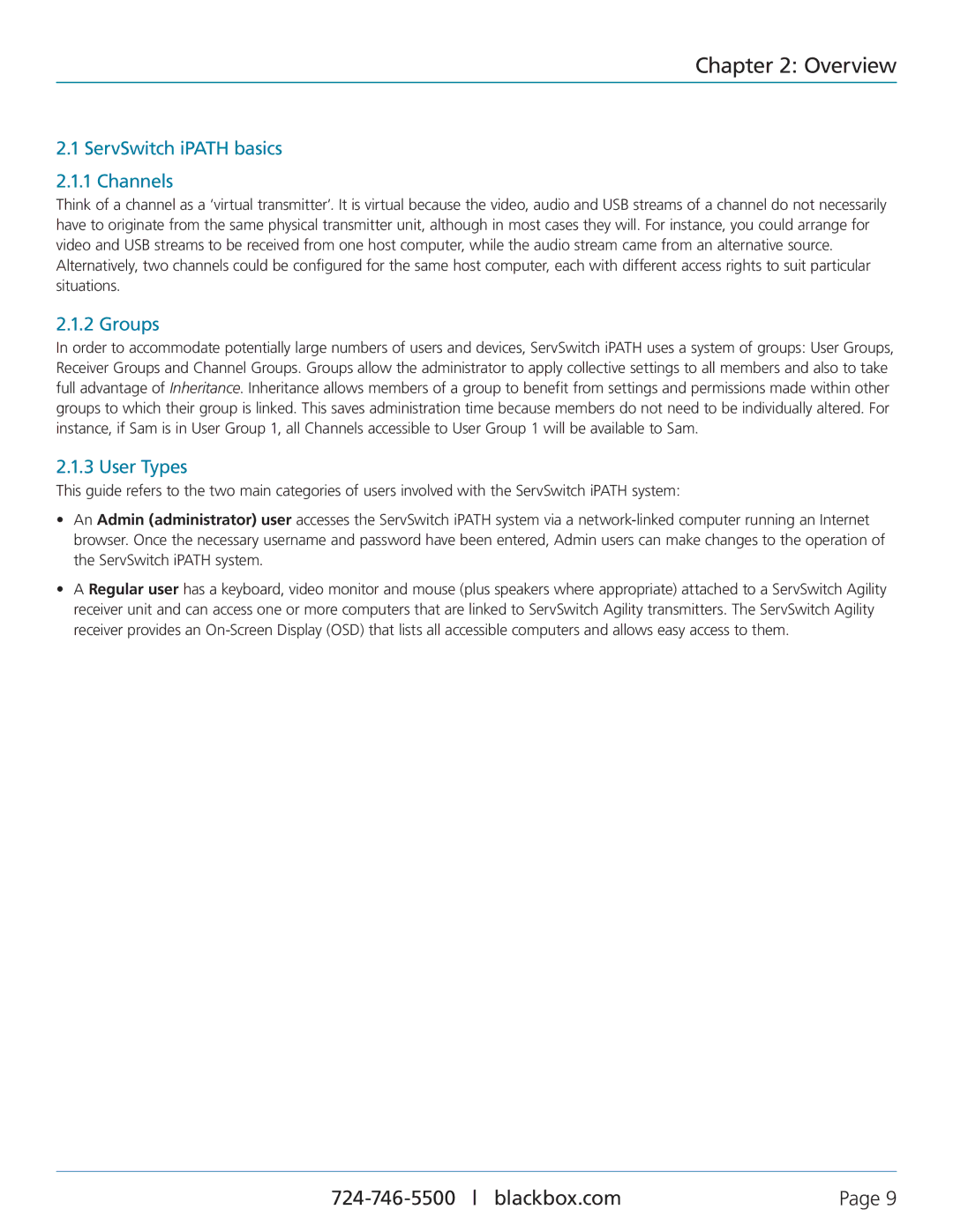 Black Box ACR1000A-CTL manual Overview, ServSwitch iPATH basics 2.1.1 Channels, Groups, User Types 