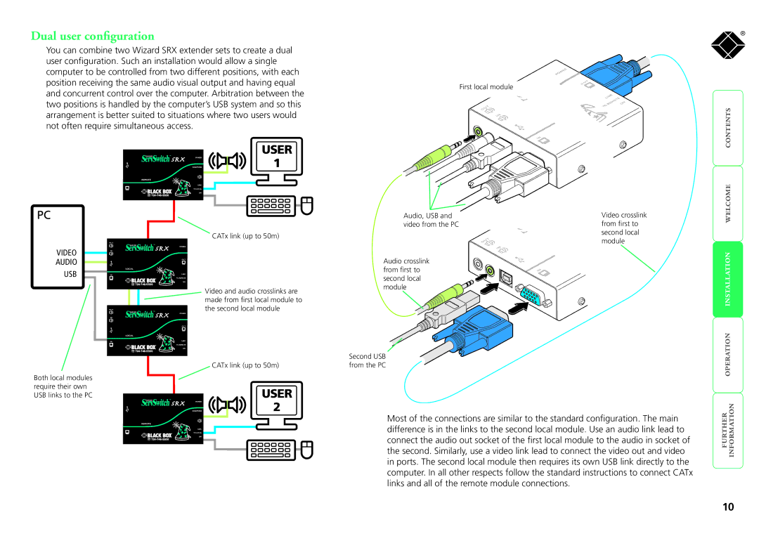 Black Box ACU5052A, ServSwitch SRX, ACU5051A manual Dual user configuration, User 