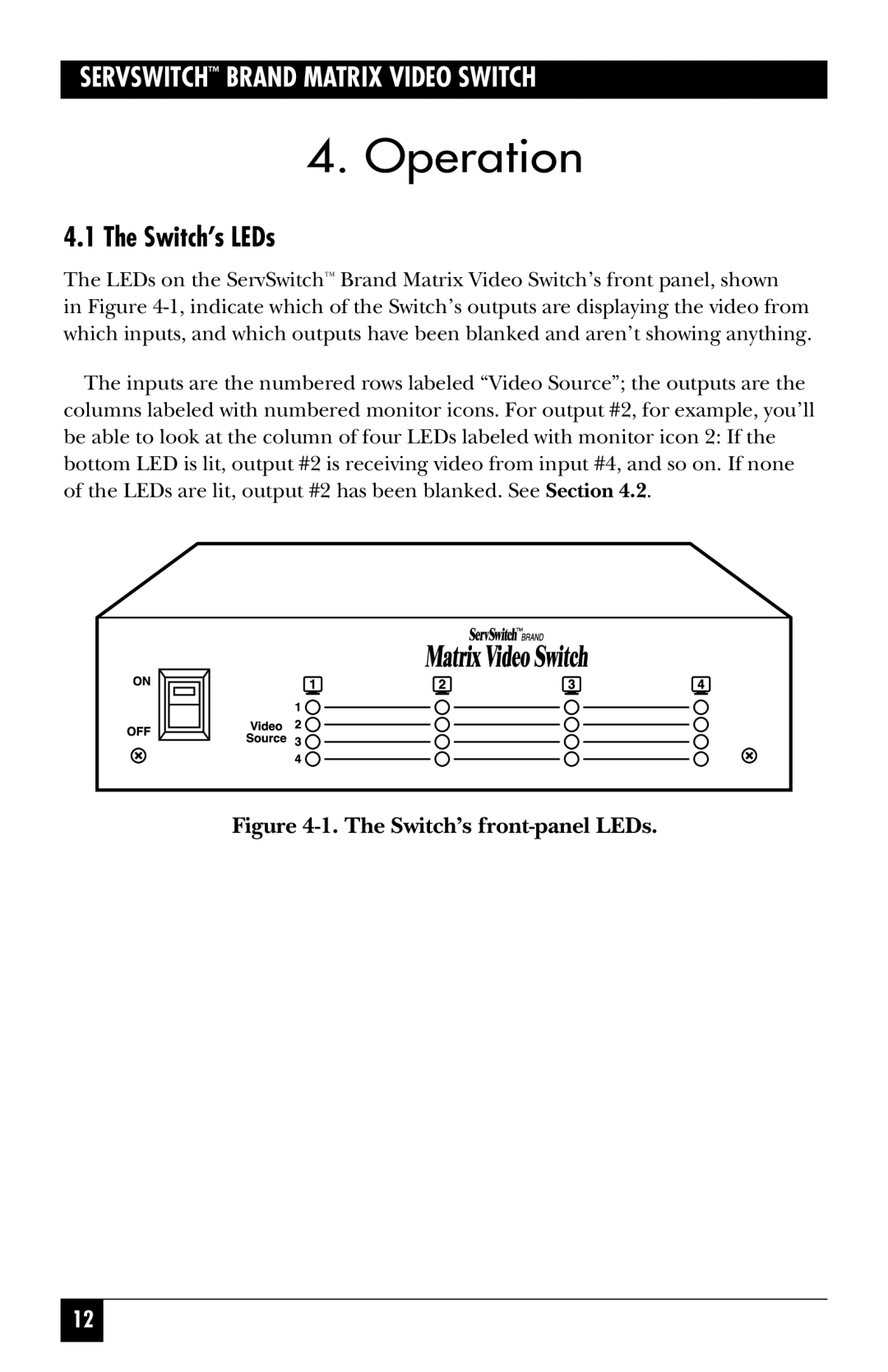 Black Box ServSwitch Video Switch, ACL0404A manual Operation, Switch’s LEDs 