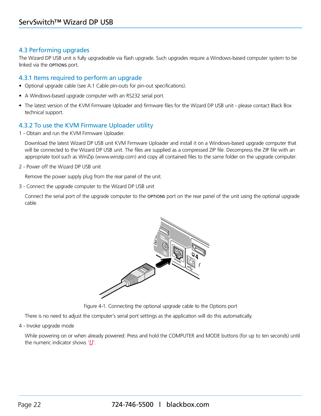 Black Box ServSwitch Wizard DP USB, KV9804A manual Performing upgrades, Items required to perform an upgrade 