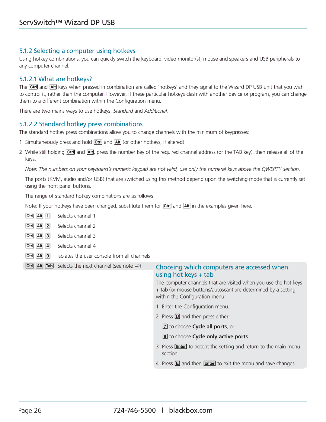 Black Box ServSwitch Wizard DP USB, KV9804A Selecting a computer using hotkeys, What are hotkeys?, Using hot keys + tab 