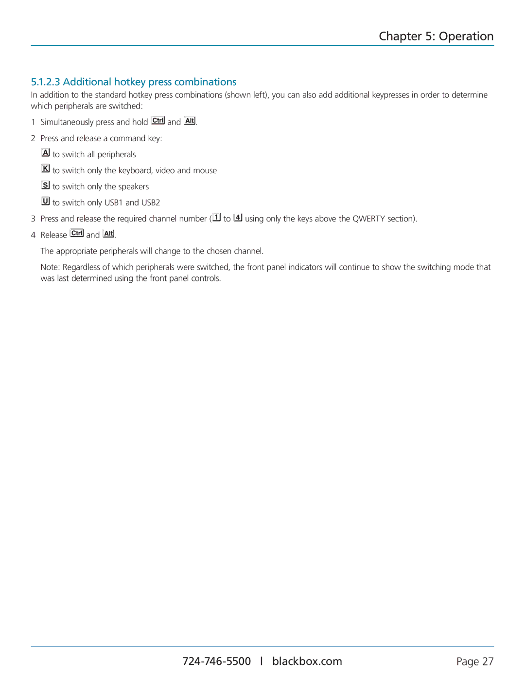 Black Box KV9804A, ServSwitch Wizard DP USB manual Additional hotkey press combinations 