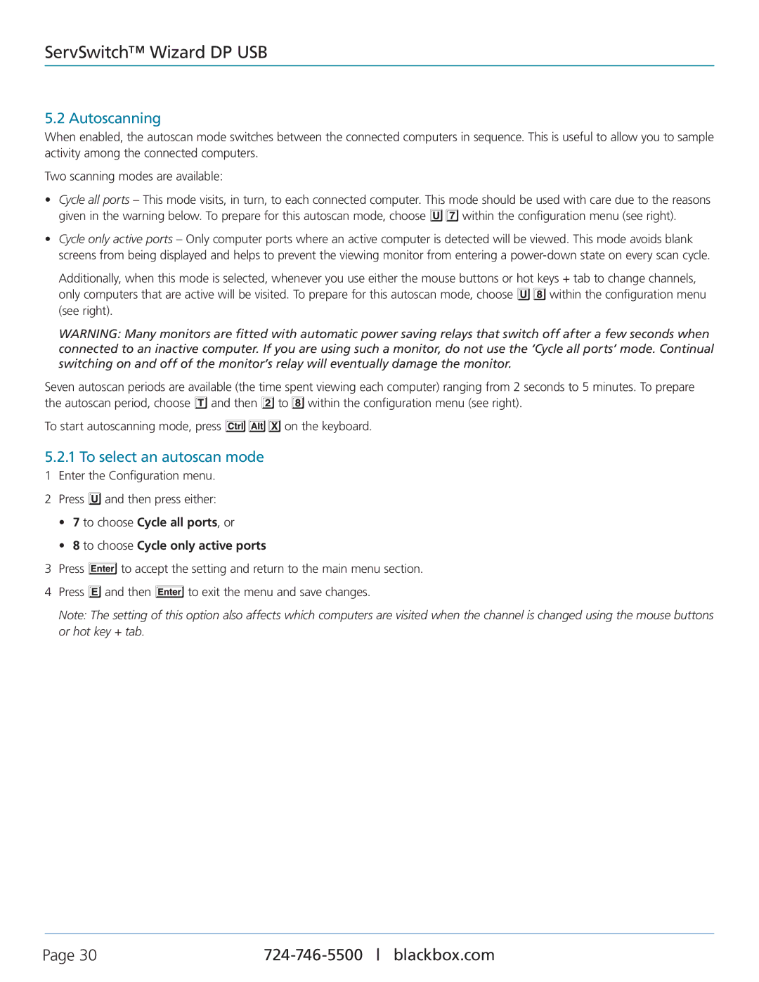 Black Box ServSwitch Wizard DP USB, KV9804A manual Autoscanning, To select an autoscan mode 